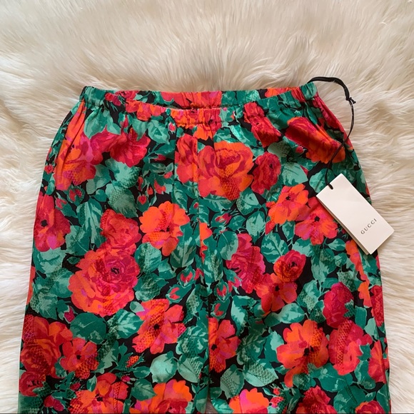 New! GUCCI 100% Silk Floral Snake Print Brocade Pants - Picture 4 of 11